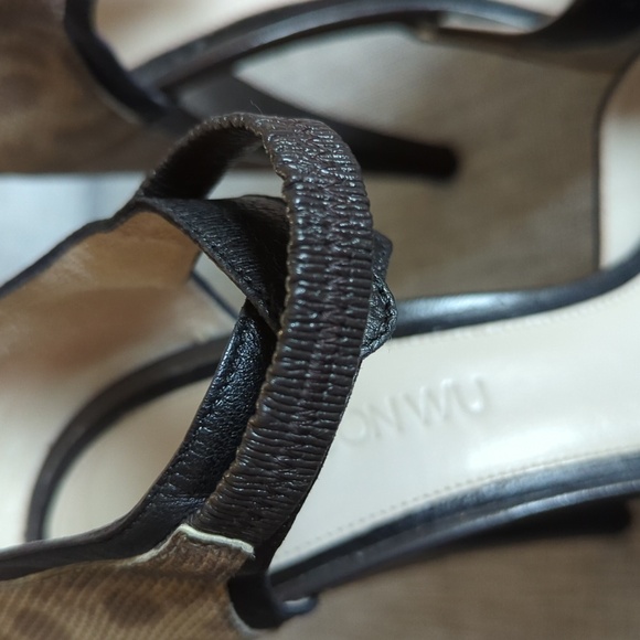 Jason Wu Lizard Textured Leather Peep Toe Mob Wife Platform Heels 37.5 US 7.5 - Picture 5 of 13